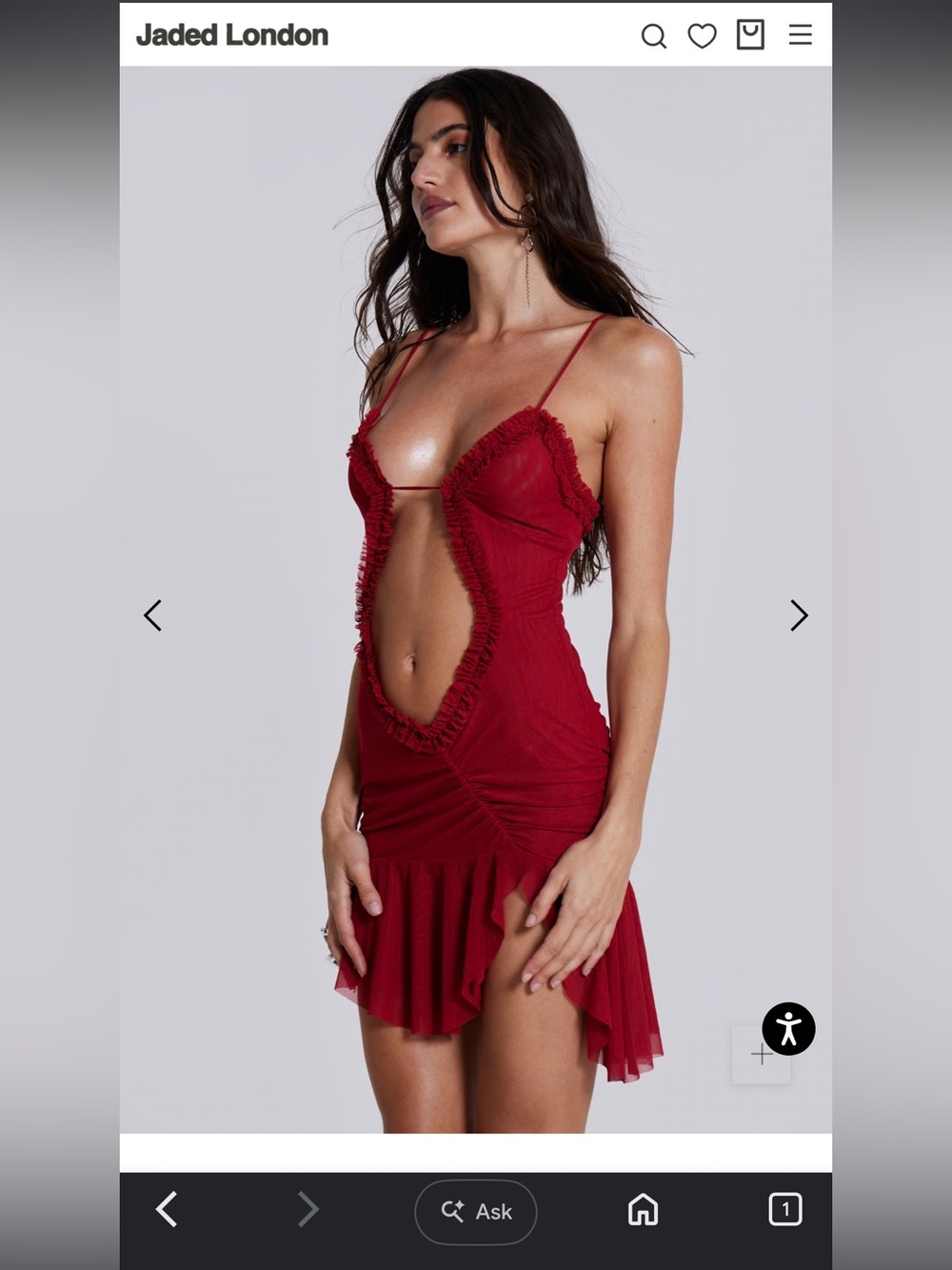 Jaded London Red Lace-Trim Cutout Mini Dress - Picture 2 of 5